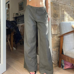 Aiertu - Women Solid Straight Pants Minimalist Style Elegant Loose Fit Wide Leg Trousers Casual Office Lady Pants y2k Autumn Aiertu