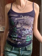 Aiertu - Summer Streetwear Grunge Cartoon Print Tanks Kawaii Cute Slim Sweet Y2k Aesthetic Tank Top Harajuku Women Camisole Trendy Aiertu