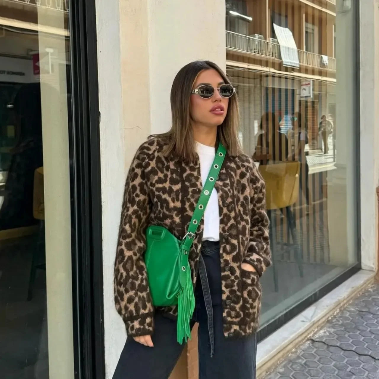Aiertu Autumn Leopard Jacket Coat Women New Arrivals O Neck Single Breasted Jacket Casual Female Coat Aiertu