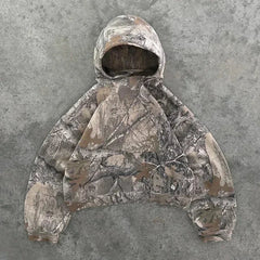 Aiertu - Gothic European and American Fur Collar Camouflage Zipper Hoodie Punk Retro Grunge Hip Hop Y2k Thickened Couple Cardigan Jacket Aiertu