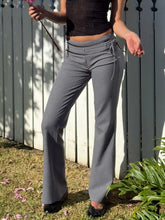 Aiertu - Ladies Casual Grey Flared Pants Chic Leather Striped Patchwork Low Rise Casual Pants Streetwear y2k Trouser Korean Style Aiertu