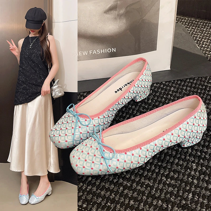 Aiertu - Spring and Fall Women Fish Print Shoes Fashion Bow Shoes Casual Low Heel Dress Street Style Fish Scale Shoes Aiertu