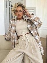 Aiertu - Women Vintage Long Sleeve Check Shirts Female Spring Fashion Casual Turn Down Collar Office Single Breasted Blouse Aiertu