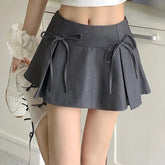Aiertu Mini Skirt with Bow Low Rise Boxy Pleated Short Skirt Miniskirt Summer Y2K 90s Cute Outfit Aiertu