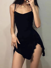 Aiertu -Ruffle Asymmetrical Ruched V-Neck Mini Dress aiertu