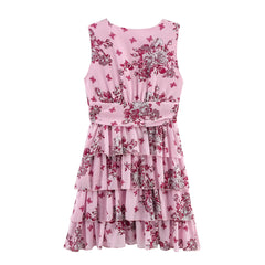 Aiertu - Pink White Deep Blue Three Color V Neck Sleeveless Floral Print Stacked Skirt Edge Design Women Short Dress ZATT 2025 Summer New Aiertu