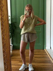 Aiertu - Elegant Knitted Sleeveless Vest Women Loose O-neck Single Breasted All-match Green Female Tank 2026 Autumn Office Lady Outfit Aiertu