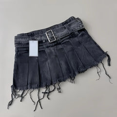Aiertu - Street Retro Harajuku Y2k Skirt Goth Black Denim Skirts Women High Waist Slim Mini Skirt Casual Sexy A Line Hip Pleated Skirt Aiertu