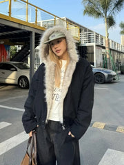 Aiertu - Trendy Y2K Plush Lined Hooded Solid Color Thick Coat Women's Popular Clothing Winter New Plus Velvet Thick Loose Casual Coat Aiertu