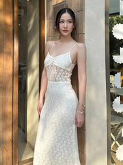 Aiertu - Elegant Dress Women Jacquard Sleeveless Flower Backless Fashion Low-Neck See Through Vacation Birthday Party Vestidos Aiertu