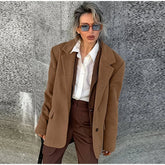 Aiertu - Vintage Woolen Lapel Blazer Coats Women Loose Single Breasted Fake Pockets Jacket 2026 Autumn New Female Commute Tops Streetwear Aiertu