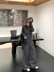 Aiertu - Modern Pleated Front Suit Trousers Women Slant Pockets High Waist Wide Leg Palazzo Pants Work Casual Plus Size Clothes Aiertu