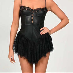 Aiertu Sexy black Lace Corset bodice Spaghetti Strap Mini Dress Women Backless Party Skater dress new hot women dress Aiertu