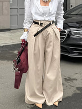 Aiertu - Casual Khaki Pleated Wide Legs Pants Women Chic High Waist Baggy Trousers Female 2026 Spring Summer New Fashion Office Pant Aiertu