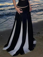 Aiertu -Contrast Patchwork Low-Rise Maxi Skirt aiertu