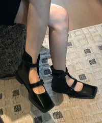Aiertu French Black Hollow Out Belt Buckle Sandals Boots Aiertu