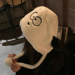 Aiertu - Winter Cute Fleece Beanie Hat For Women Girl Cartoon Big Eyes Plush Long Ears Soft Warm Skullies Hat Thickened Earflap Party Cap Aiertu