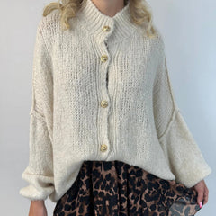 Aiertu - Womens Y2k Oversized Cardigan Sweaters Long Lantern Sleeve Knit Open Front Button Down Chunky Knitwear Fall Winter Aiertu