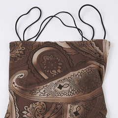 Aiertu - Retro Print Backless Strap Sexy Sling Maxi Dress Aiertu