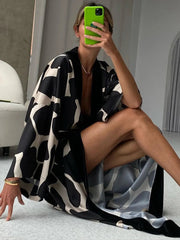 Aiertu - Print Long Lace-up Maxi Dress Spring Summer Nightgown Long Sleeve Kimono For Women Bathrobe Gown Sexy Home Robe Loungewear Aiertu