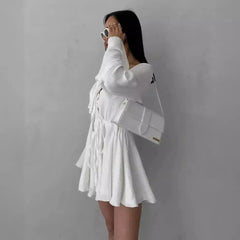 Aiertu - Cotton Pleated Women Jumpsuit with Button V-neck Drawstring High Waist Flared Sleeve Casual Rompers Commuter Strappy Jumpsuit Aiertu