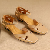 Aiertu - Plus size 34-41 women's genuine leather hollow-out ankle strap flats sandals elegant ladies slim daily dress shoes for woman hot Aiertu