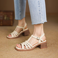Aiertu - Fashion High Heels 2025 Summer Newest Buttoned Sandals Vintage Thick Heels Pumps Women Wedding Office Lady Shoes Woman Heels Aiertu