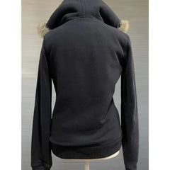 Aiertu - Zip Up Black Classic Style Oversizeds Fur Collar Letter Casual Hoodies New Women Vintage Dressing Up Sweatshirts Anime Cardigan Aiertu