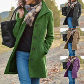 Aiertu - Women's Autumn and Winter New Women's Clothing European and American Retro Medium and Long Solid Color Woolen Coat Aiertu
