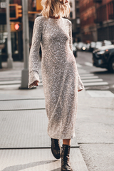 Aiertu -Casual Street Sequins Backless O Neck Long Sleeve Dresses aiertu