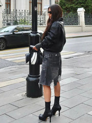 Aiertu - Fashion Black Zipper Pocket Lapel Bomber Jacket Casual Long Sleeved Pu Leather Jackets 2026 Autumn High Street Outerwear Aiertu
