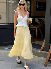 Aiertu - Yellow Pleated Long Skirts For Women Casual High Waist A-line Female Vestidos Spring Summer Loose Ladies Streetwear 2025 New Aiertu