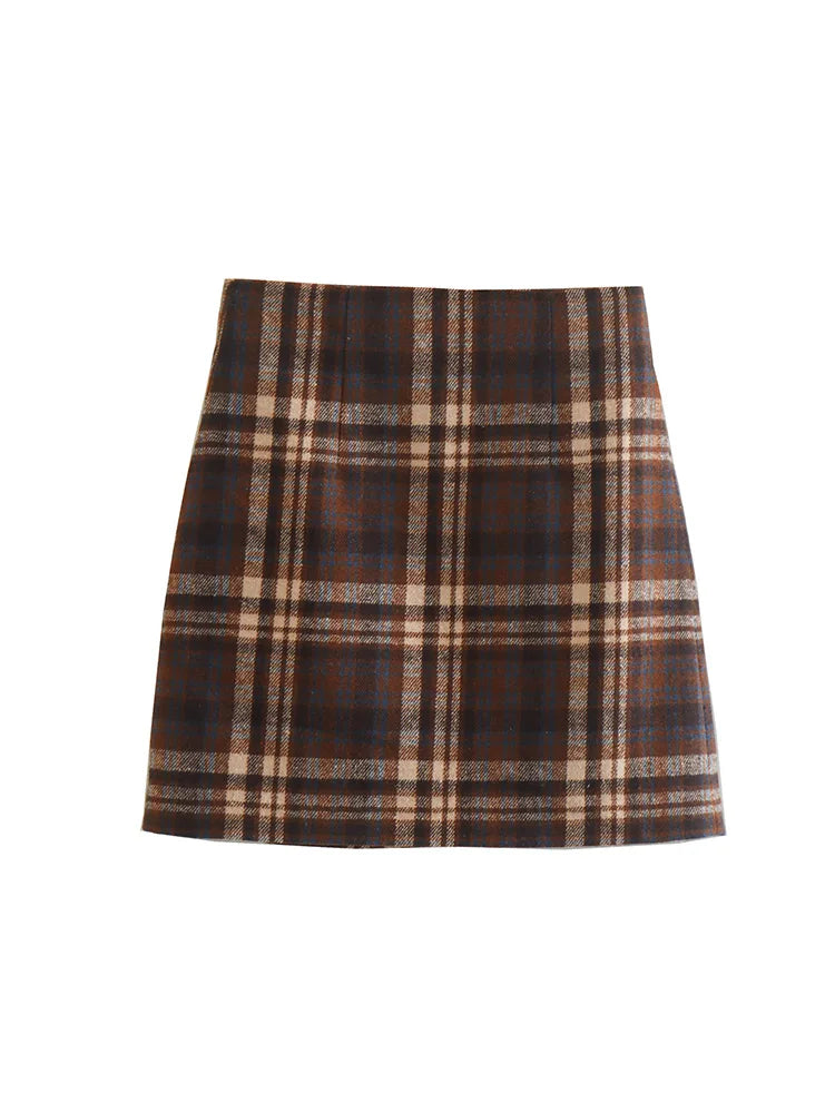 Aiertu Women Fashion Plaid Back Zipper A-Line Mini Skirt Vintage High Waist Female Chic Lady Skirts Aiertu
