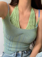 Aiertu -Contrast Color Fake Two Piece Knit Cami Top Halter Vest aiertu