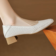 Aiertu - summer new women's cow leather hollow-out breathable summer 3cm low heel pumps elegant ladies OL style slim heeled shoes 41 Aiertu