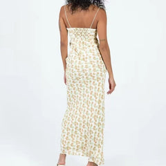 Aiertu - French lace stitching resort style V-neck suspender dress summer new sexy slim printed long skirt Aiertu