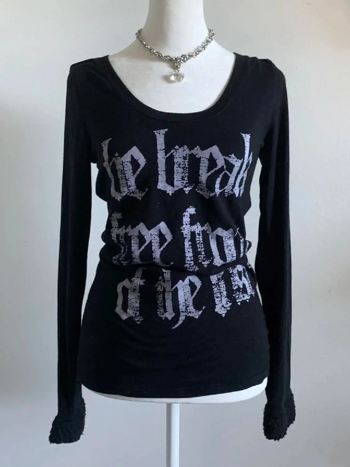 Aiertu - Y2k Spicy Girl Classic Letter Printed Black Splicing Long Sleeves Vintage Slim Fit Comfortable T-shirts Autumn New Base Tops Aiertu