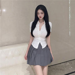 Aiertu Short Sleeve Shirt Women Sexy Slim White Button Blouse Office Lady Korea Fashion Summer Chic Turn Down Collar Shirts Top Aiertu