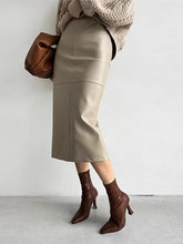 Aiertu - Solid Pu Leather Women Skirts High Waist Hip Package Female Half Skirt A Line Autumn Winter New Fashion Lady Maxi Rube Aiertu