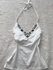Aiertu - Summer Grunge Halter Bandage Fairy Crop Camisoles Sexy Streetwear Backless Vintage Tank Women Y2k Aesthetic Embroidery Top Tanks Aiertu