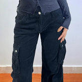 Aiertu - Y2K Corduroy Cargo Pants Dark Blue Vintage Stylish 90s Winter Pockets Straight Trousers Harajuku Casual Streetwear Aiertu