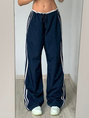 Aiertu - summer inspo Hot Side Zipper Split Contrast Stripe Loose Casual Women Straight Leg Pants Y2K Baggy Trousers Aiertu