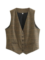 Aiertu - Sleeveless Single Button Houndstooth Vintage Vest for Women Autumn Spring Short V Neck Pockets Vest Waistcoat 2026 Aiertu