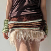 Aiertu - Y2K Contrast Color Fur Patchwork Sweater Skirt Vintage Aesthetic Chic Knitted Short Skirts Winter Streetwear Outfits Aiertu