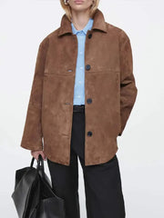 Aiertu - Fashon Brown Single Breasted Suede Jackets Women Fashion Lapel With Pockets Long Sleeve Coats 2026 Chic Lady Casual Outerwear Aiertu