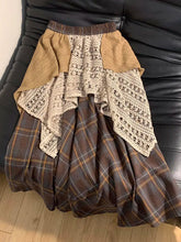 Aiertu - Harajuku Japanese Popular Versatile Hollow Plaid Irregular Design Splicing Skirt Women's Casual Street Fashion Knee-length Skirt Aiertu