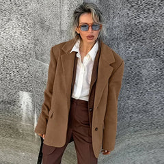 Aiertu - Vintage Woolen Lapel Blazer Coats Women Loose Single Breasted Fake Pockets Jacket 2026 Autumn New Female Commute Tops Streetwear Aiertu