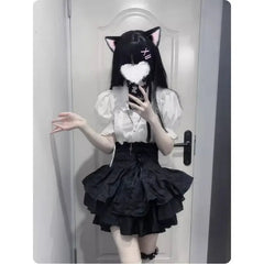 Aiertu - Punk Y2k Aesthetic High Waist Japan Tiered Skirts Harajuku Flower Print Gothic Lolita All Match Clothes Japan Lazy Girl Bottom Aiertu