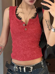 Aiertu - Sweet Y2k Aesthetic Lace Patchwork Top Vest Summer Harajuku Single Breasted Fairy Grunge Camisoles 2025 Crop Tanks Women Trendy Aiertu
