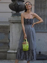 Aiertu - Sexy Plaid Print Sling Dress Women Hollow Out Tube Top Backless Sleeveless A-line Dresses 2026 Summer Lady Holiday Vestidos Aiertu